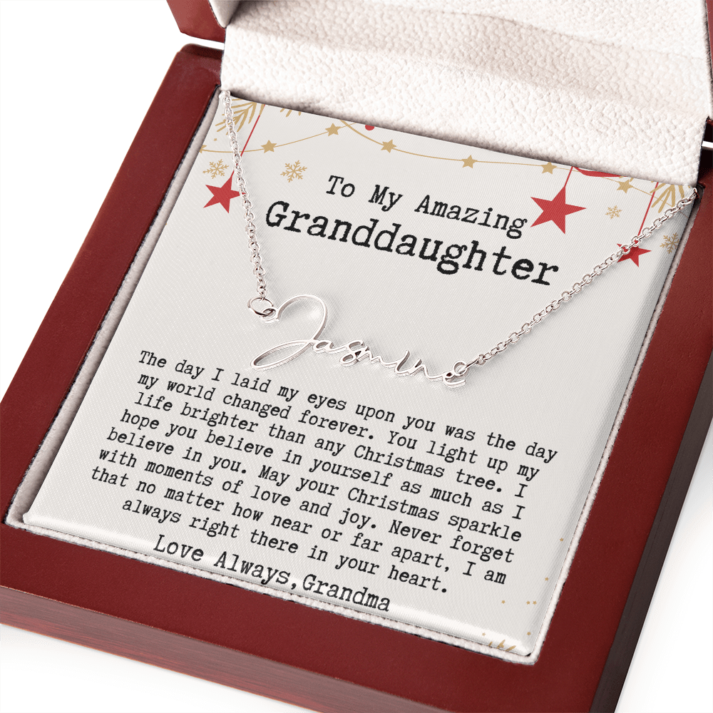 Personalized Christmas Gift from Grandma to Granddaughter - Signature Style Name Necklace