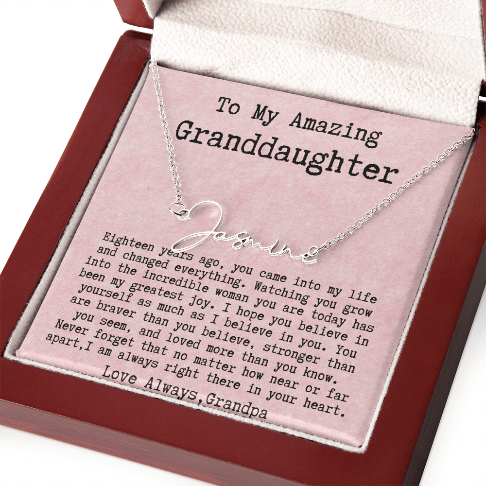 Personalized 18th Birthday Gift for Granddaughter from Grandpa - Signature Style Name Necklace