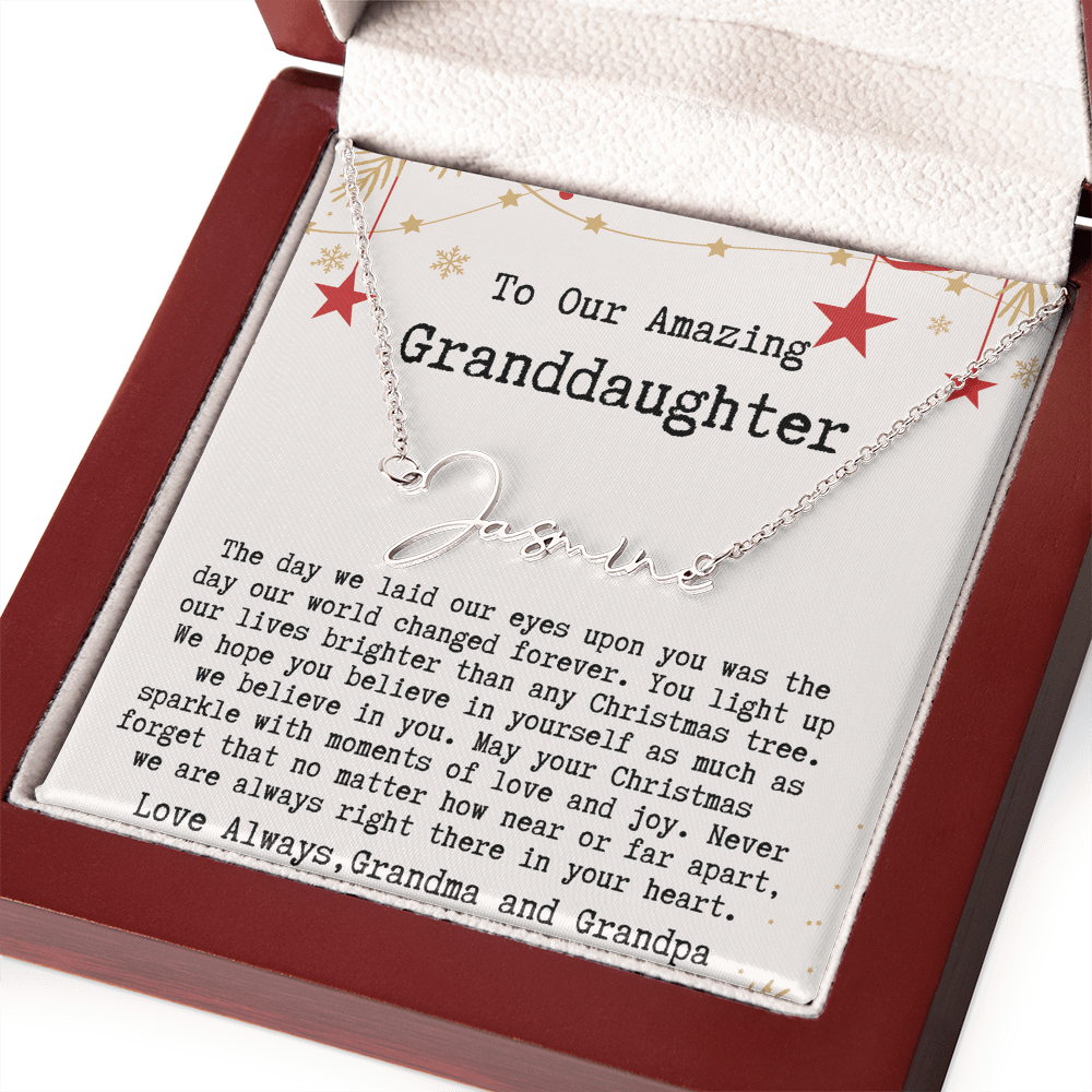 Personalized Christmas Gift from Grandma & Grandpa to Granddaughter - Signature Style Name Necklace