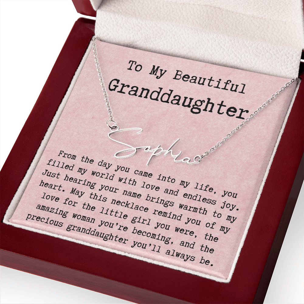 Personalized Birthday Gift for Granddaughter – Custom Signature Style Name Necklace – Unique Name Plate Necklace from Grandma, Nana, or Grandpa