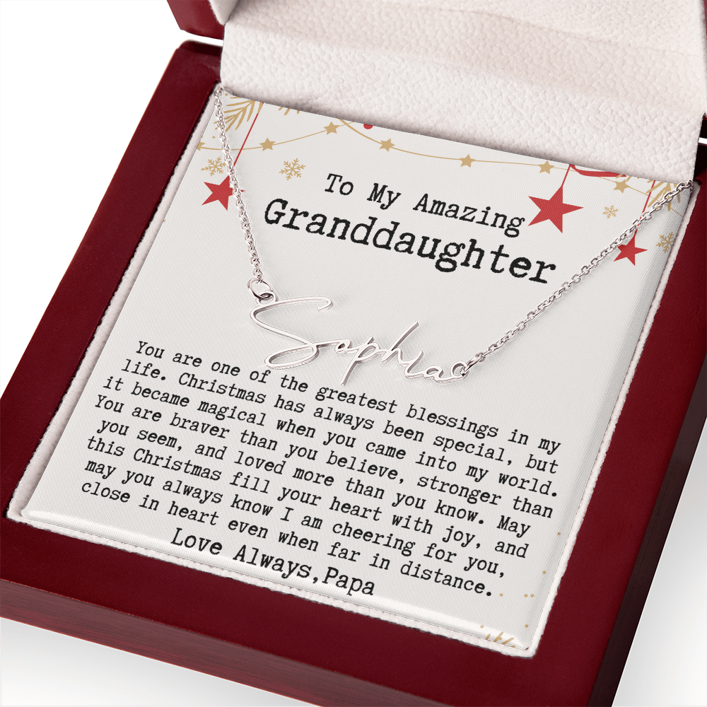 Personalized Christmas Gift from Papa to Granddaughter - Signature Style Name Necklace