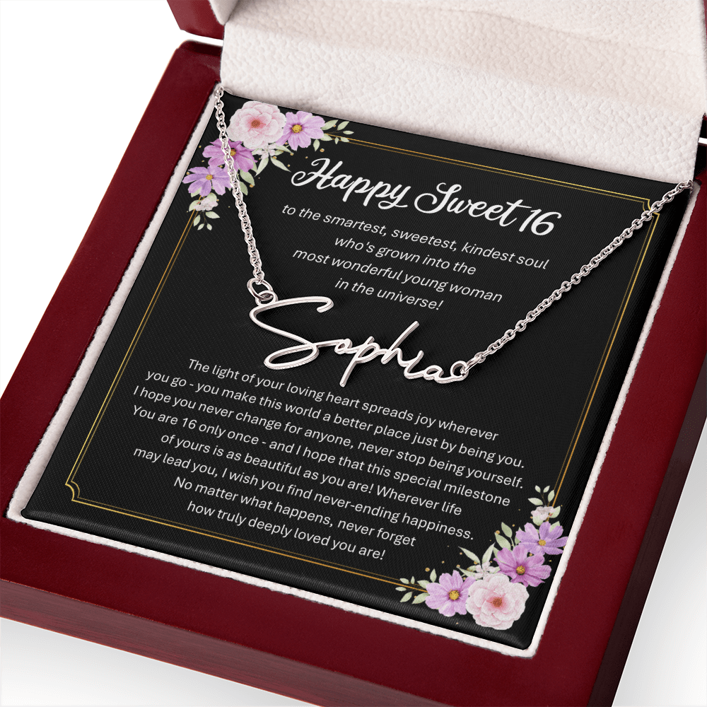 Personalized Sweet 16 Birthday Gift – Custom Signature Style Name Necklace – Unique Name Plate Necklace for Granddaughter from Grandma or Daughter from Mom