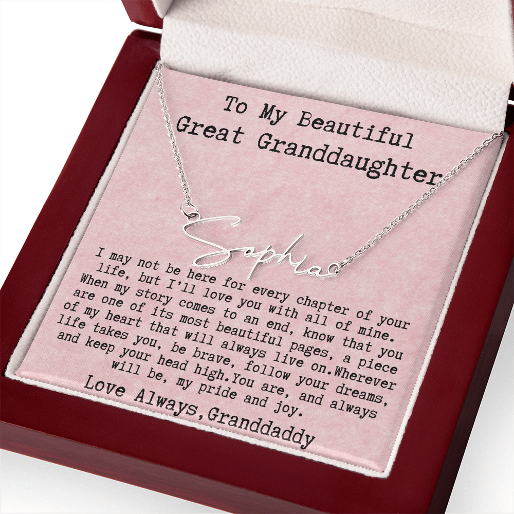 Gift for Great Granddaughter from Granddaddy - Signature Style Name Necklace