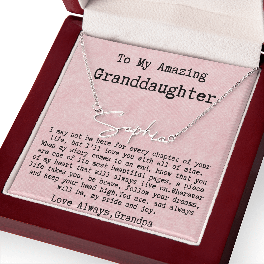 Personalized Birthday Gift for Granddaughter – Custom Signature Style Name Necklace – Unique Name Plate Necklace from Grandpa