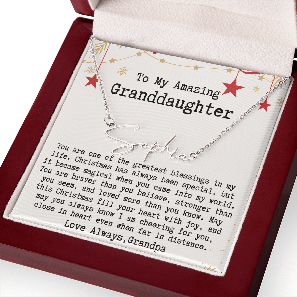 Personalized Christmas Gift from Grandpa to Granddaughter - Signature Style Name Necklace