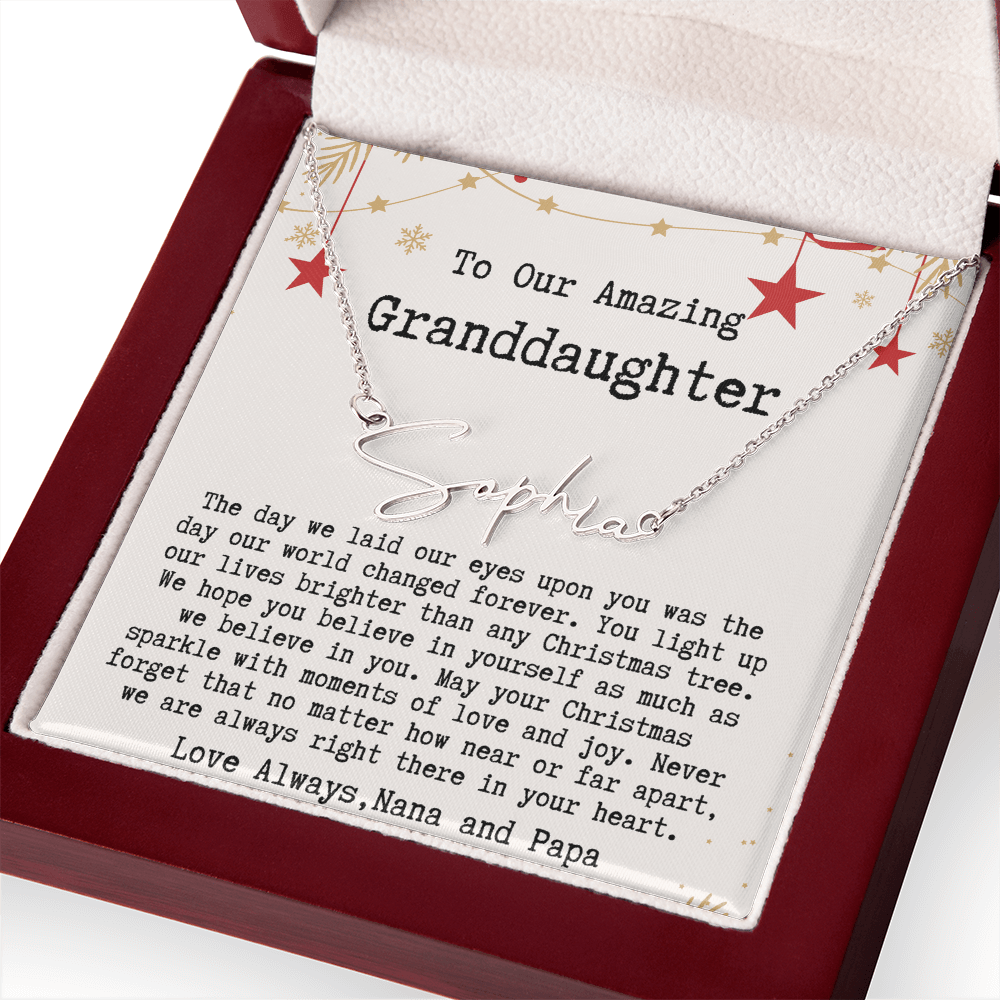 Personalized Christmas Gift from Nana & Papa to Granddaughter - Signature Style Name Necklace