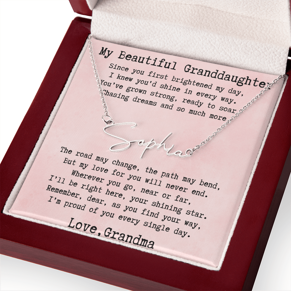 Personalized Birthday Gift for Granddaughter – Custom Signature Style Name Necklace – Unique Name Plate Necklace from Grandma