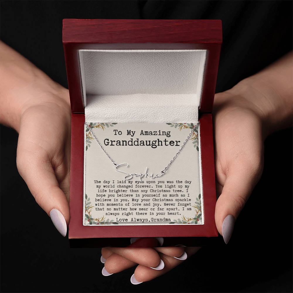 Custom Christmas Gift from Grandma to Granddaughter - Signature Style Name Necklace