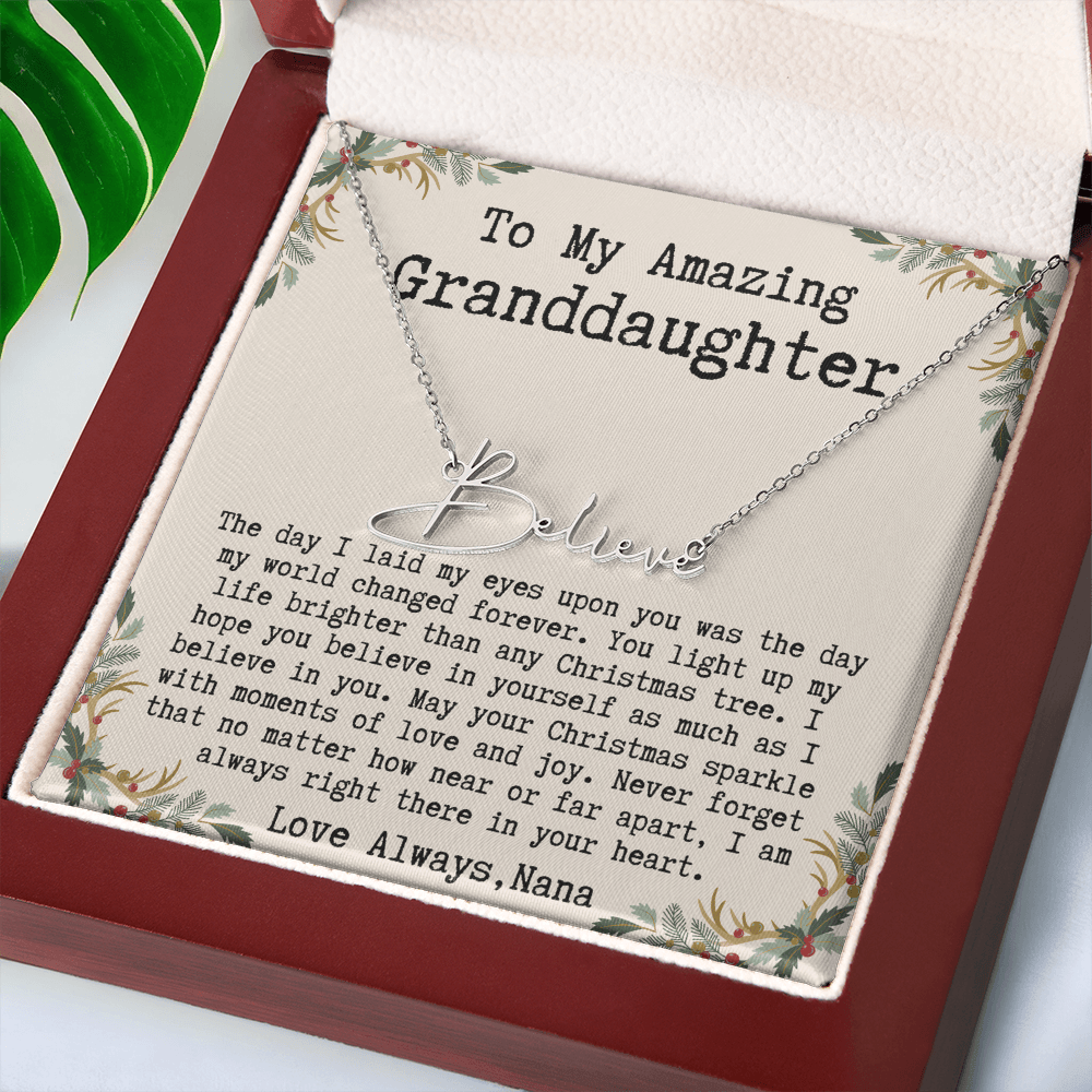 Custom Christmas Gift from Nana to Granddaughter - Signature Style Name Necklace