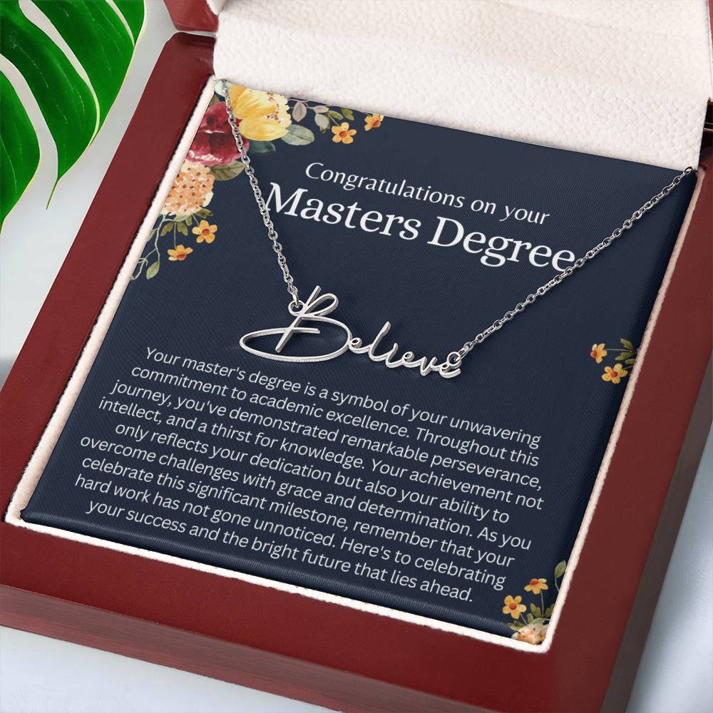 Personalized Masters Degree Gift for Her - Customizable Signature Style Name Necklace