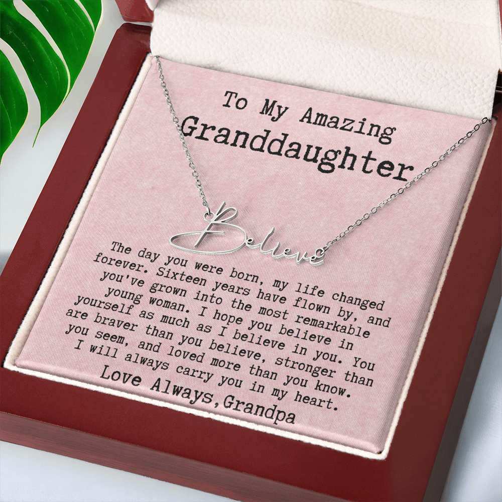 Personalized 16th Birthday Gift for Granddaughter from Grandpa - Signature Style Name Necklace