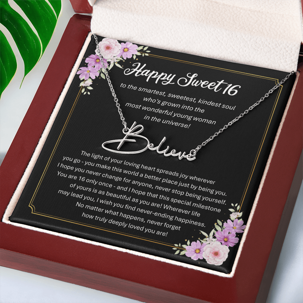 Personalized Sweet 16 Birthday Gift – Custom Signature Style Name Necklace – Unique Name Plate Necklace for Granddaughter from Grandma or Daughter from Mom