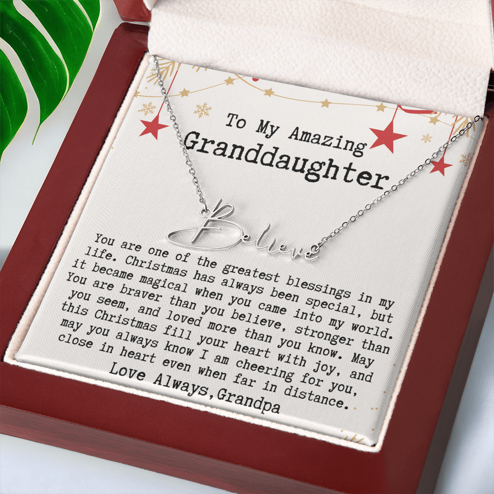 Personalized Christmas Gift from Grandpa to Granddaughter - Signature Style Name Necklace