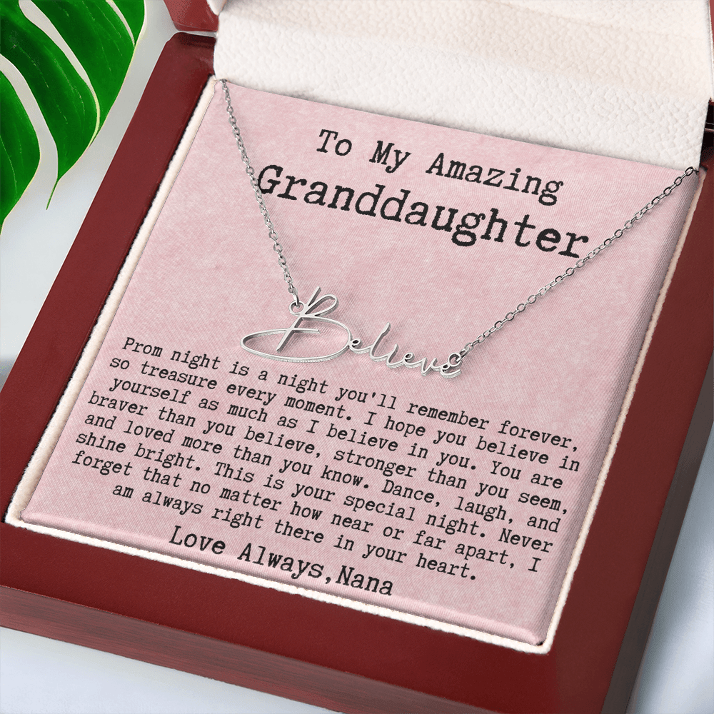 Personalized Prom Night Gift from Nana to Granddaughter - Signature Style Name Necklace
