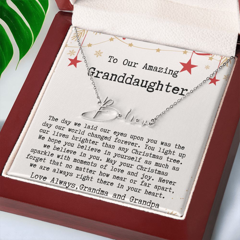Personalized Christmas Gift from Grandma & Grandpa to Granddaughter - Signature Style Name Necklace