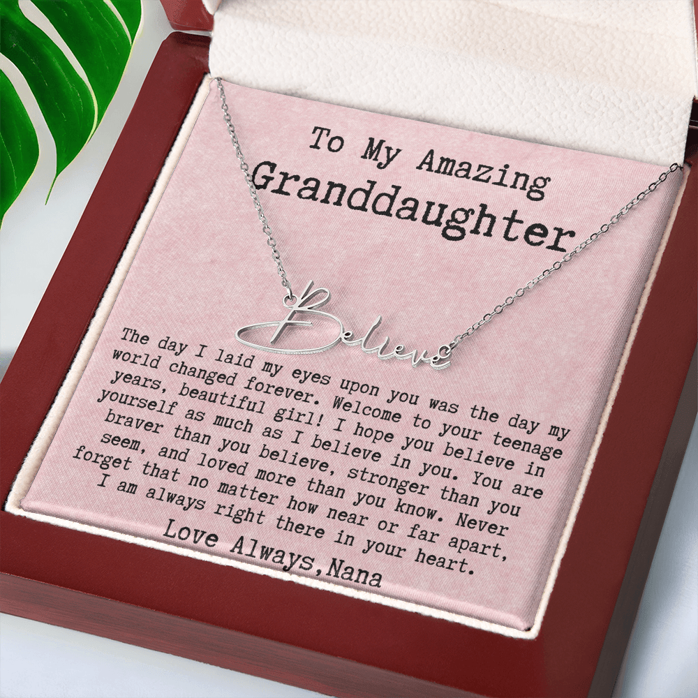 Personalized 13th Birthday Gift for Granddaughter from Nana - Signature Style Name Necklace