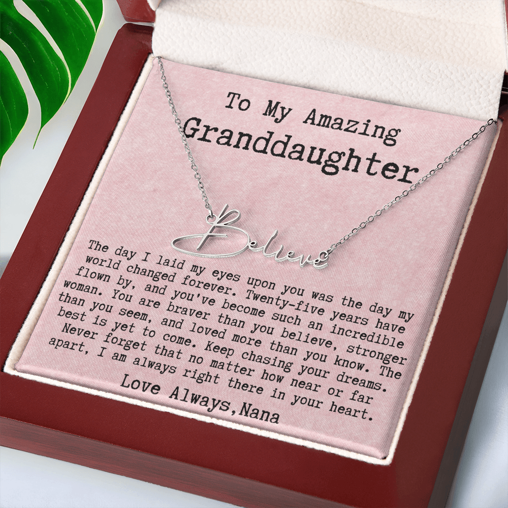 Personalized 25th Birthday Gift from Nana to Granddaughter - Signature Style Name Necklace