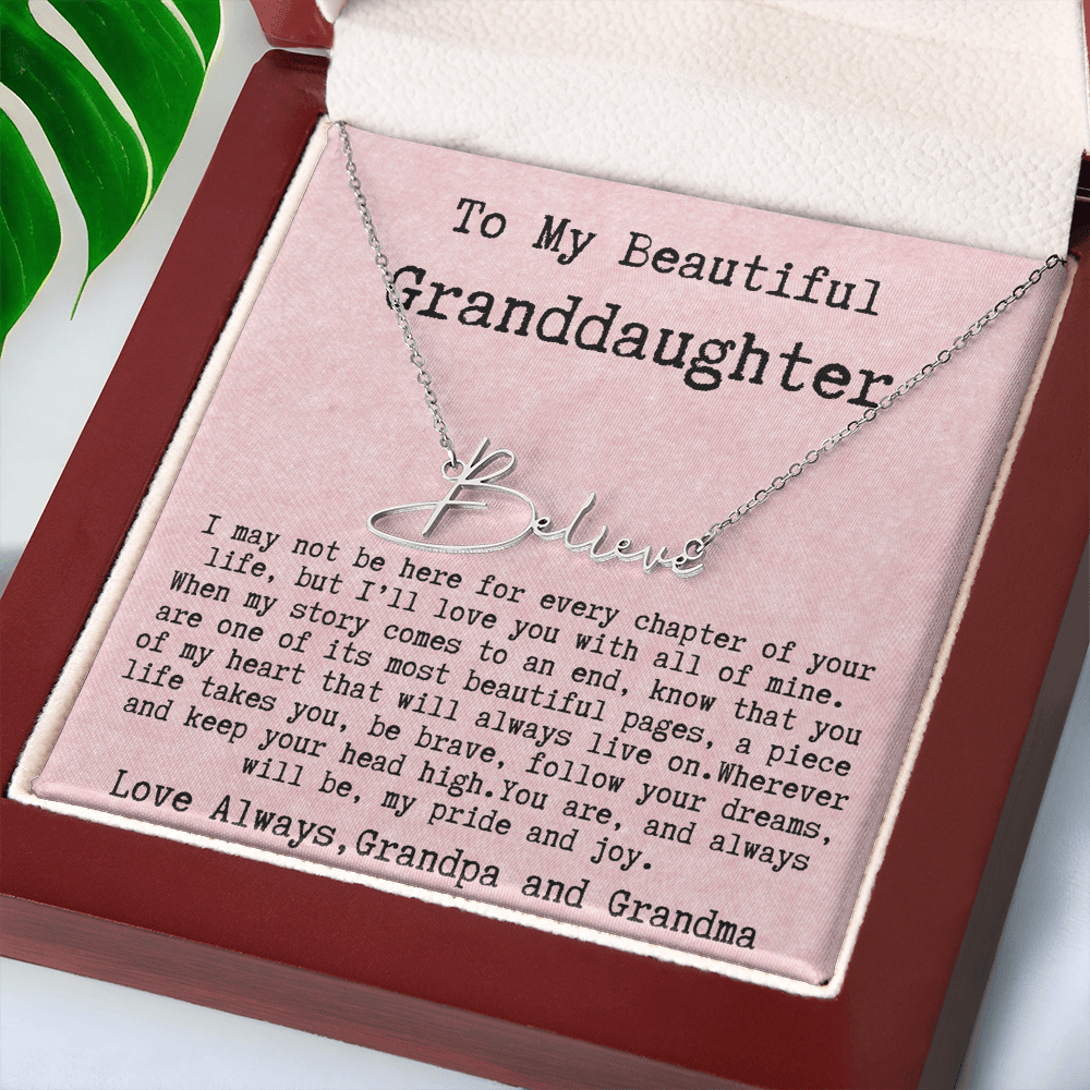 Gift for Granddaughter from Grandpa and Grandma - Signature Style Name Necklace