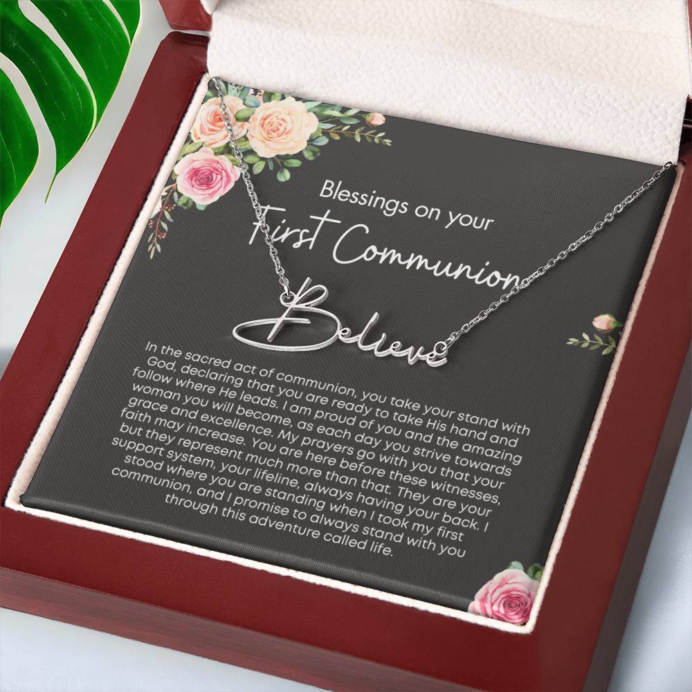 Personalized First Holy Communion Gift for Her - Customizable Signature Style Name Necklace