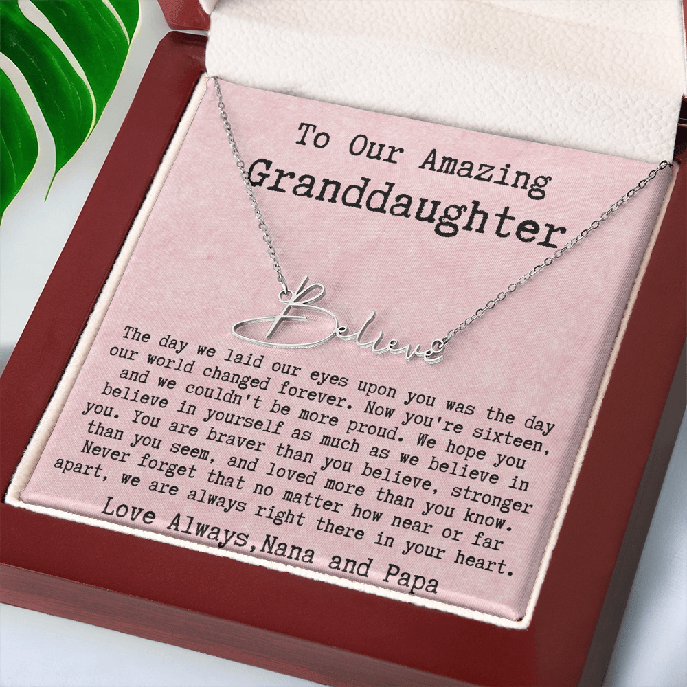 Personalized 16th Birthday Gift for Granddaughter from Nana and Papa - Signature Style Name Necklace
