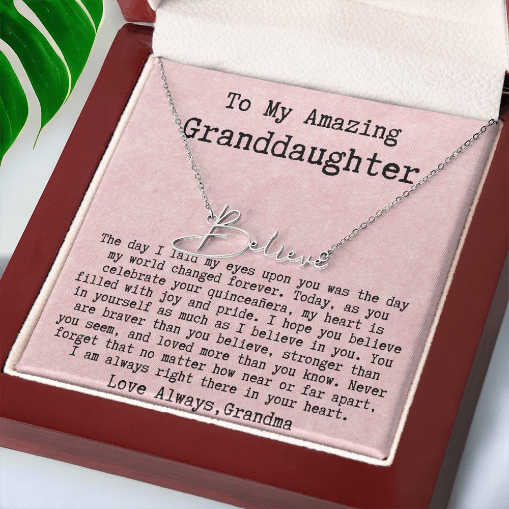 Personalized Quinceañera Gift from Grandma to Granddaughter - Signature Style Name Necklace
