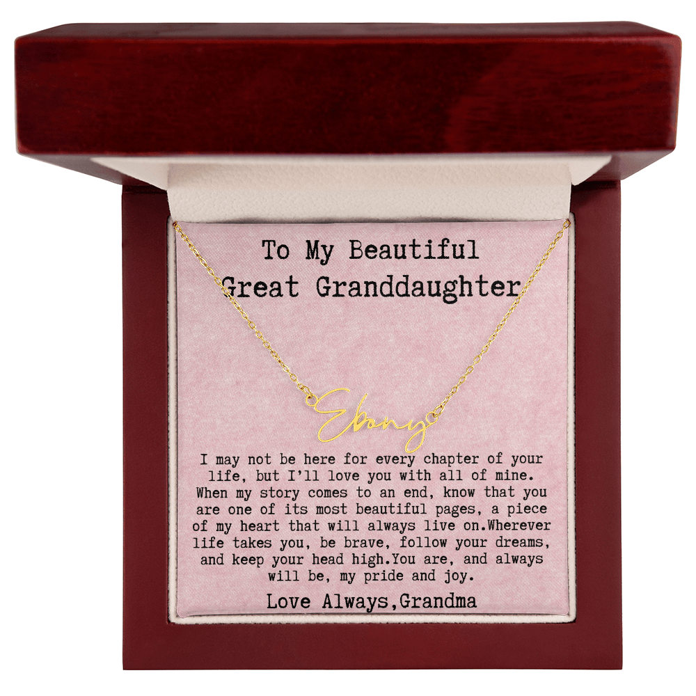 Gift for Great Granddaughter from Grandma - Signature Style Name Necklace
