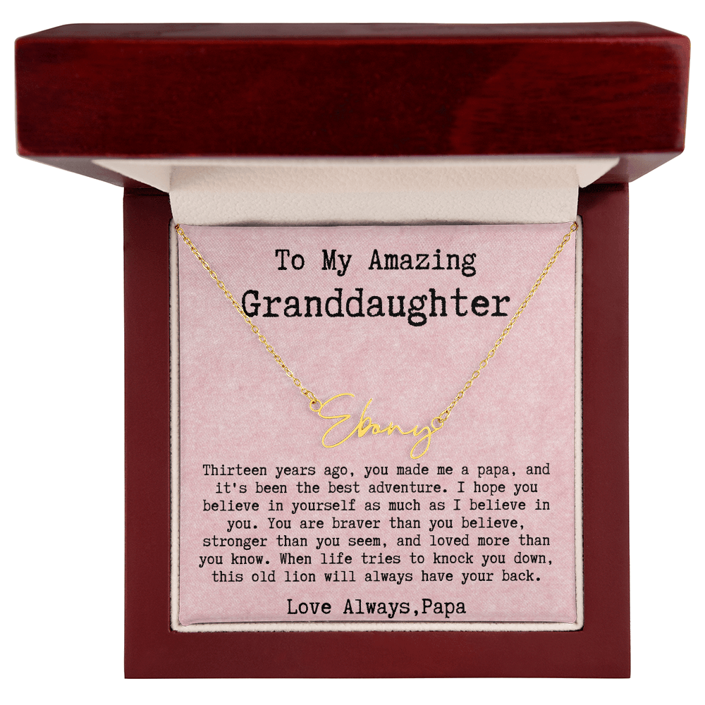 Personalized 13th Birthday Gift for Granddaughter from Papa - Signature Style Name Necklace