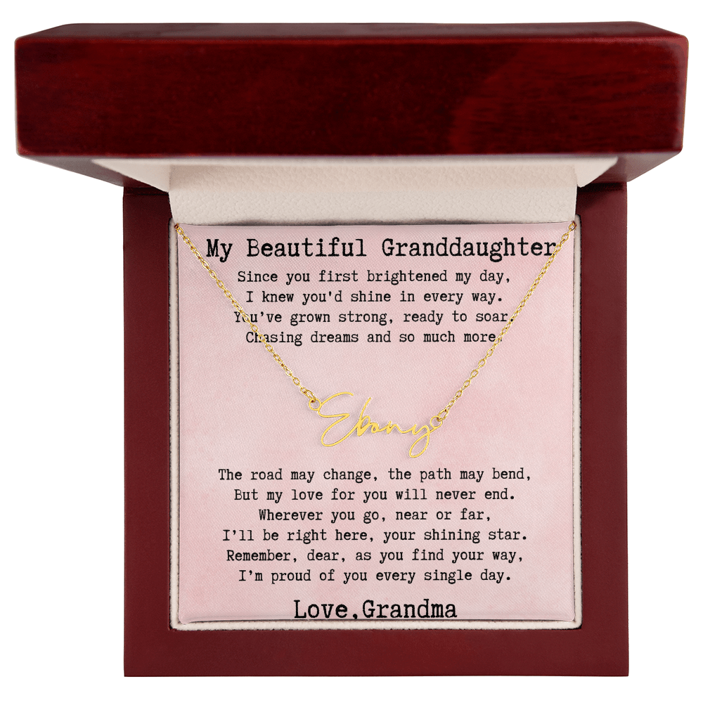Personalized Birthday Gift for Granddaughter – Custom Signature Style Name Necklace – Unique Name Plate Necklace from Grandma