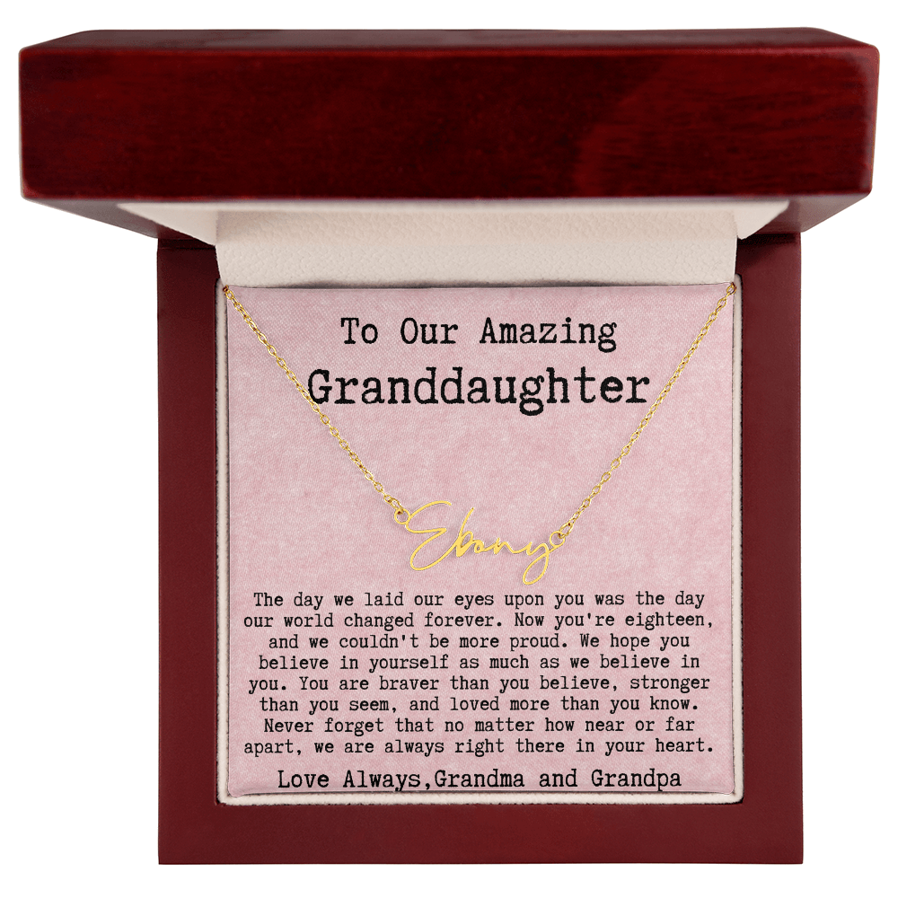 Personalized 18th Birthday Gift for Granddaughter from Grandma and Grandpa - Signature Style Name Necklace
