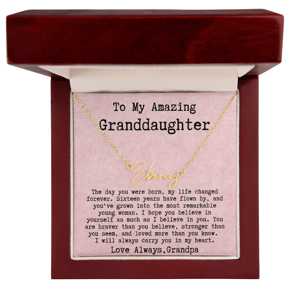 Personalized 16th Birthday Gift for Granddaughter from Grandpa - Signature Style Name Necklace