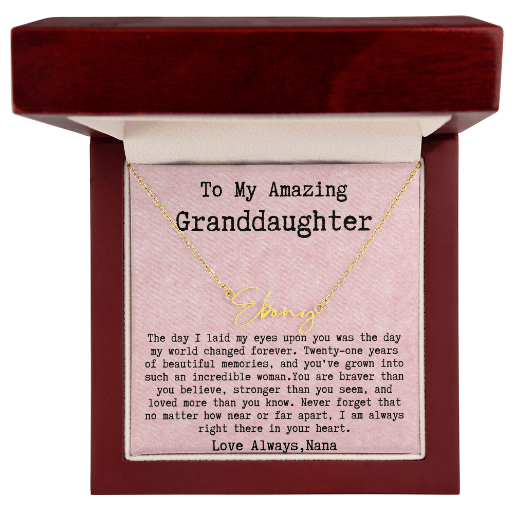 Personalized 21st Birthday Gift from Nana to Granddaughter - Signature Style Name Necklace