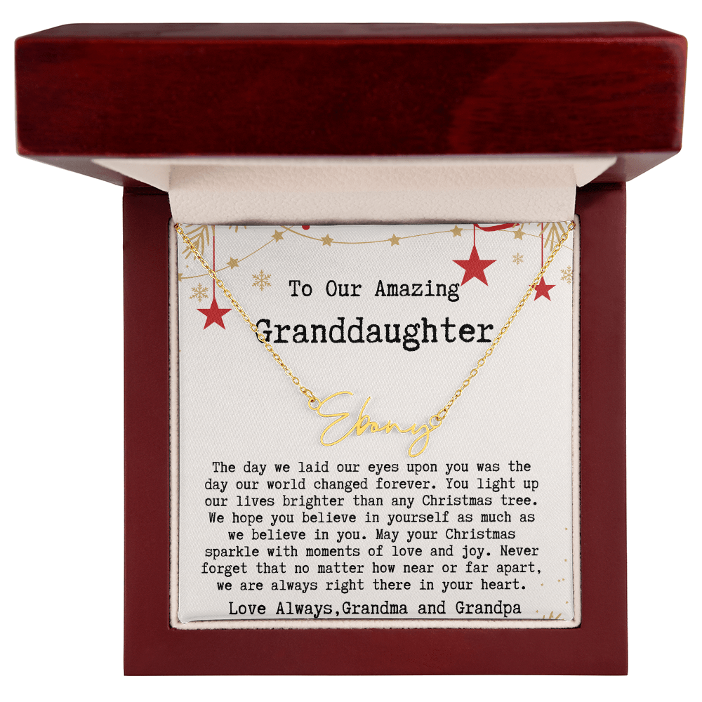 Personalized Christmas Gift from Grandma & Grandpa to Granddaughter - Signature Style Name Necklace