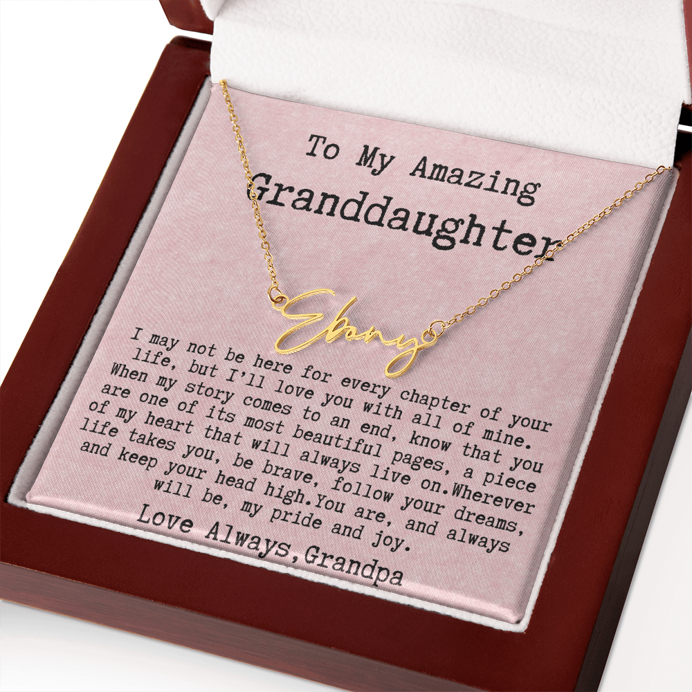 Personalized Birthday Gift for Granddaughter – Custom Signature Style Name Necklace – Unique Name Plate Necklace from Grandpa