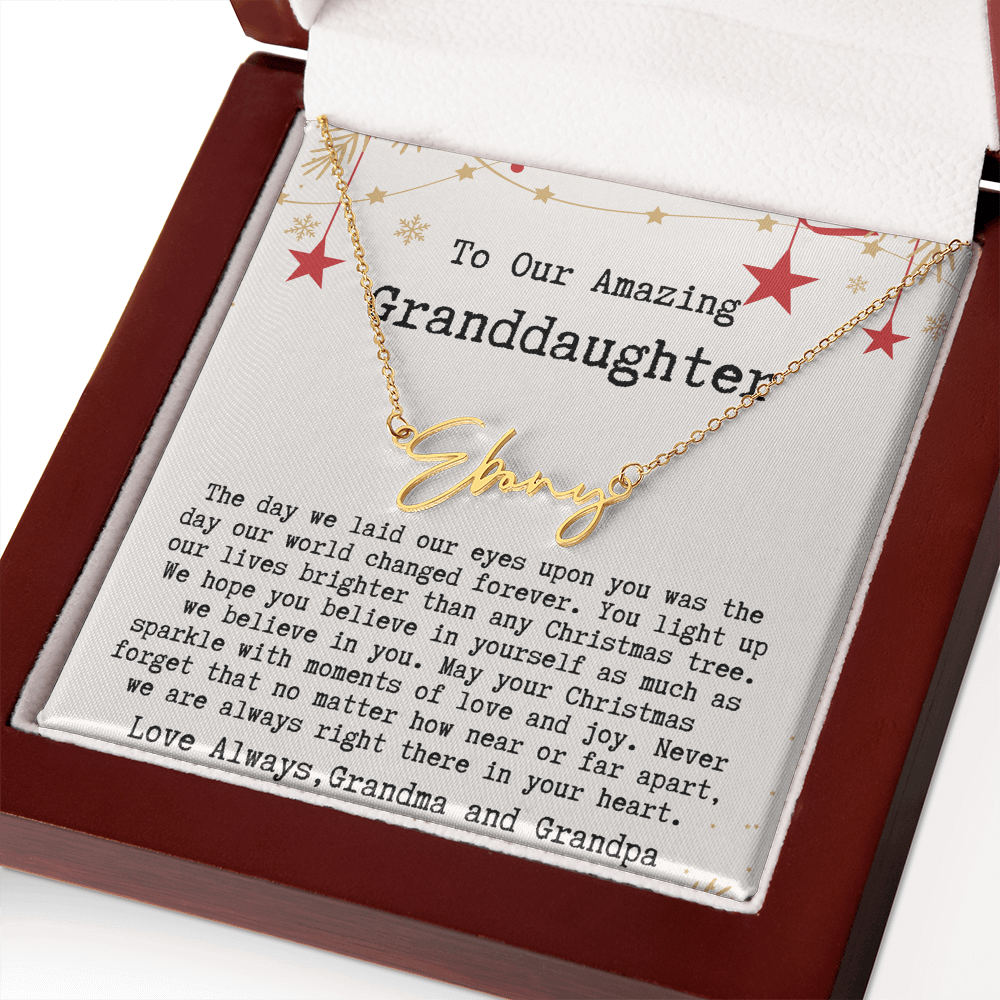 Personalized Christmas Gift from Grandma & Grandpa to Granddaughter - Signature Style Name Necklace
