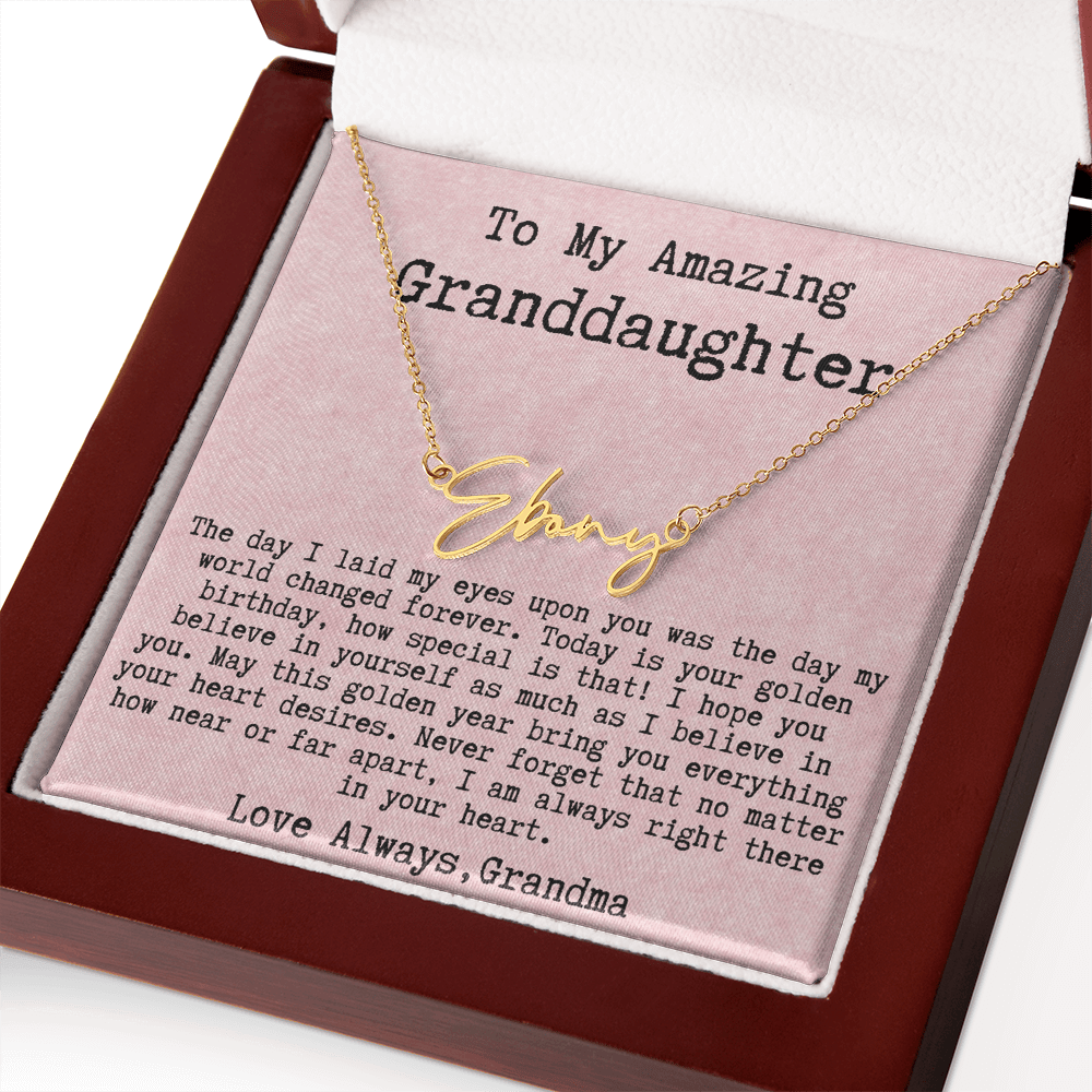Personalized Golden Birthday Gift from Grandma to Granddaughter - Signature Style Name Necklace