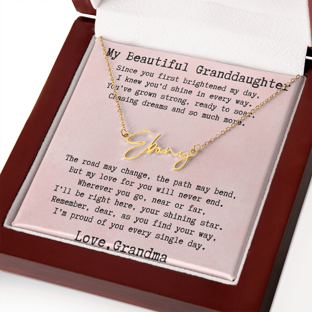 Personalized Birthday Gift for Granddaughter – Custom Signature Style Name Necklace – Unique Name Plate Necklace from Grandma