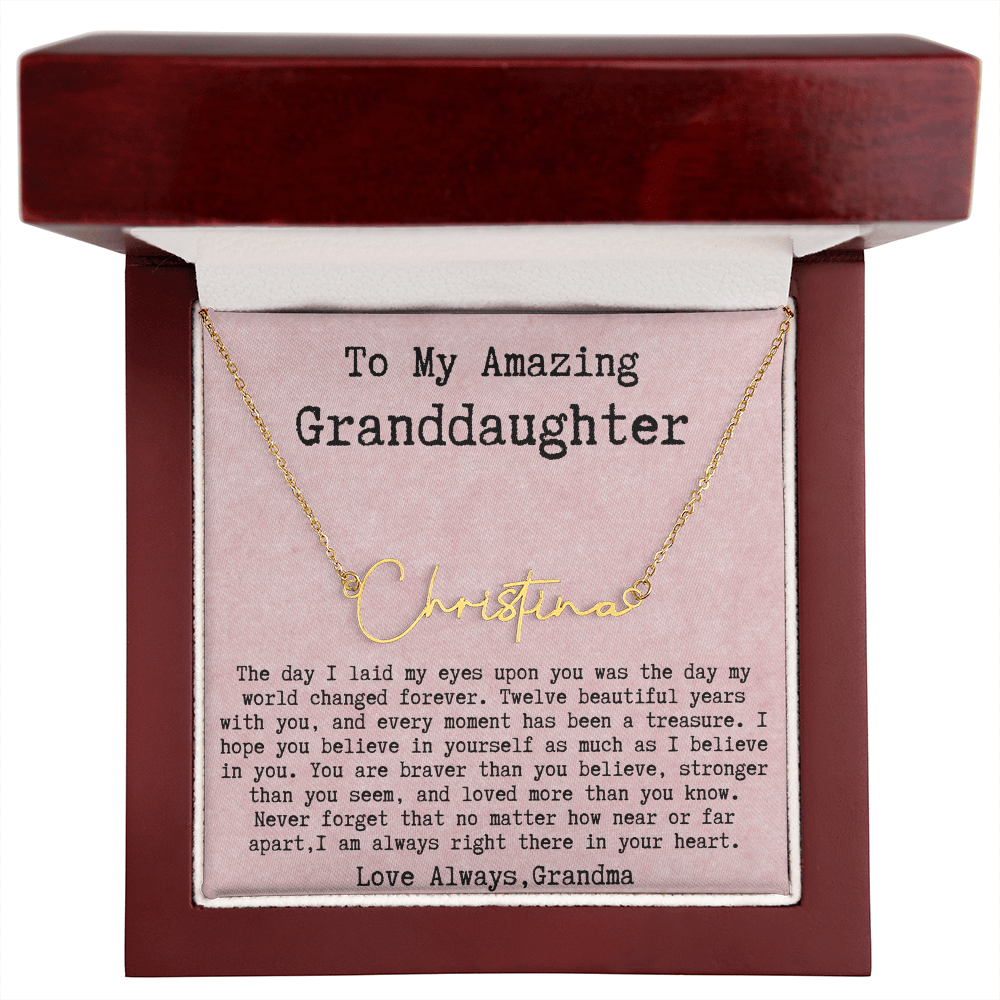 Personalized 12th Birthday Gift from Grandma to Granddaughter - Signature Style Name Necklace