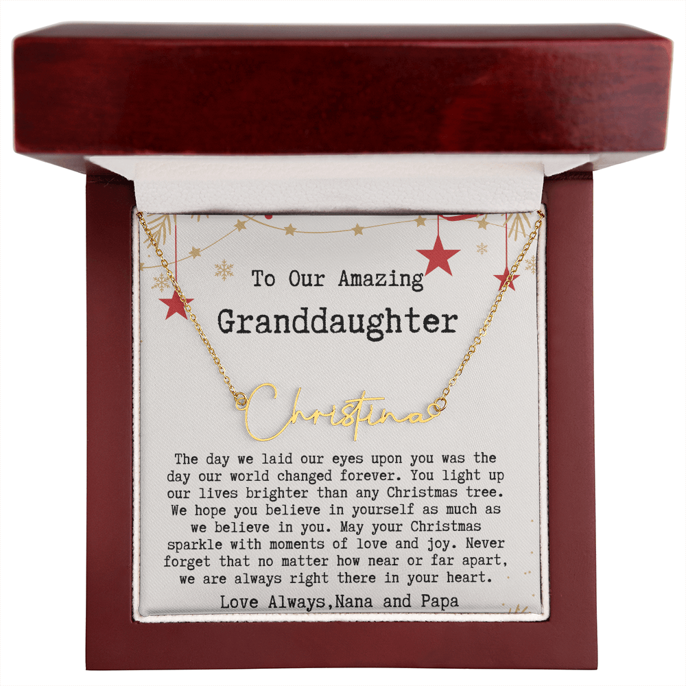 Personalized Christmas Gift from Nana & Papa to Granddaughter - Signature Style Name Necklace