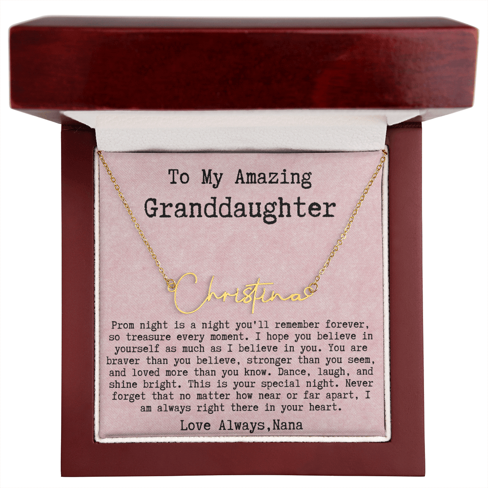 Personalized Prom Night Gift from Nana to Granddaughter - Signature Style Name Necklace