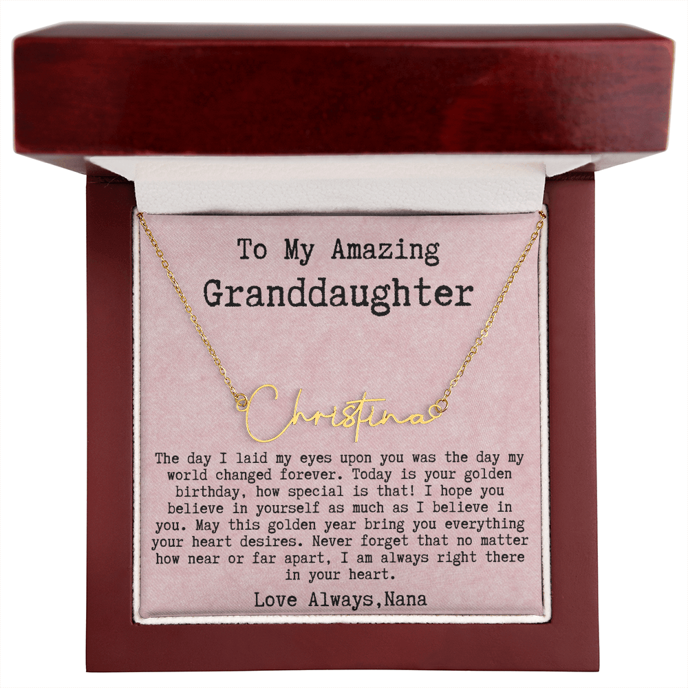 Personalized Golden Birthday Gift from Nana to Granddaughter - Signature Style Name Necklace