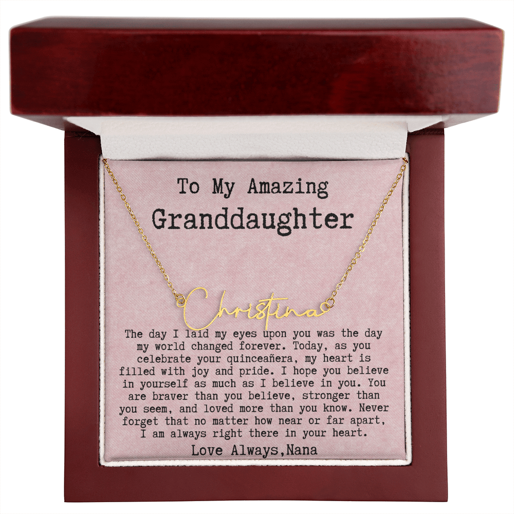 Personalized Quinceañera Gift from Nana to Granddaughter - Signature Style Name Necklace