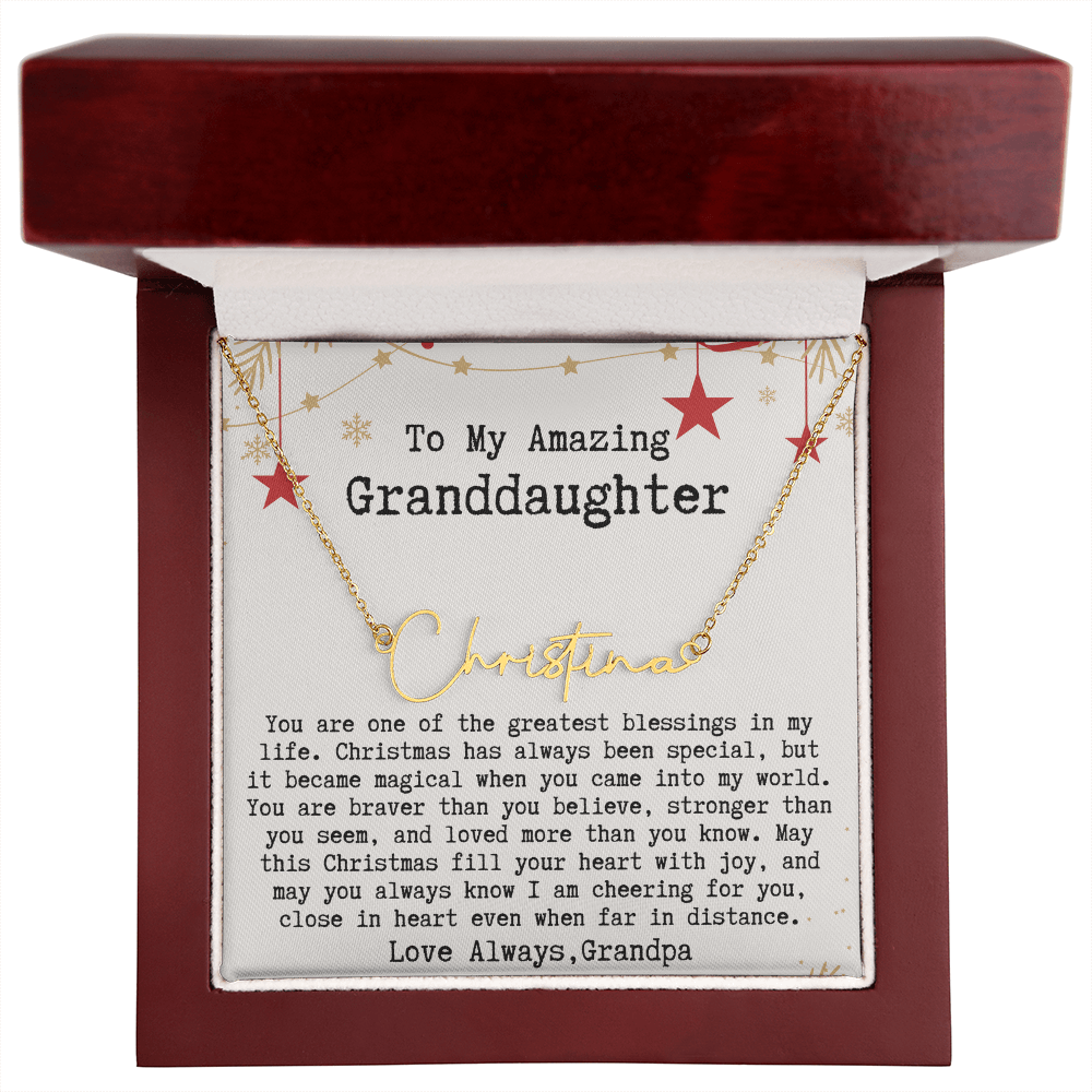 Personalized Christmas Gift from Grandpa to Granddaughter - Signature Style Name Necklace