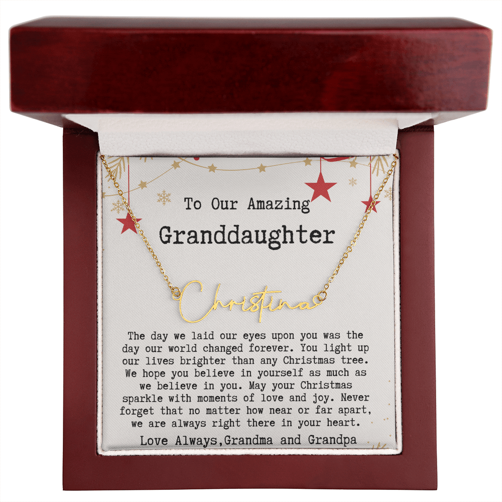 Personalized Christmas Gift from Grandma & Grandpa to Granddaughter - Signature Style Name Necklace