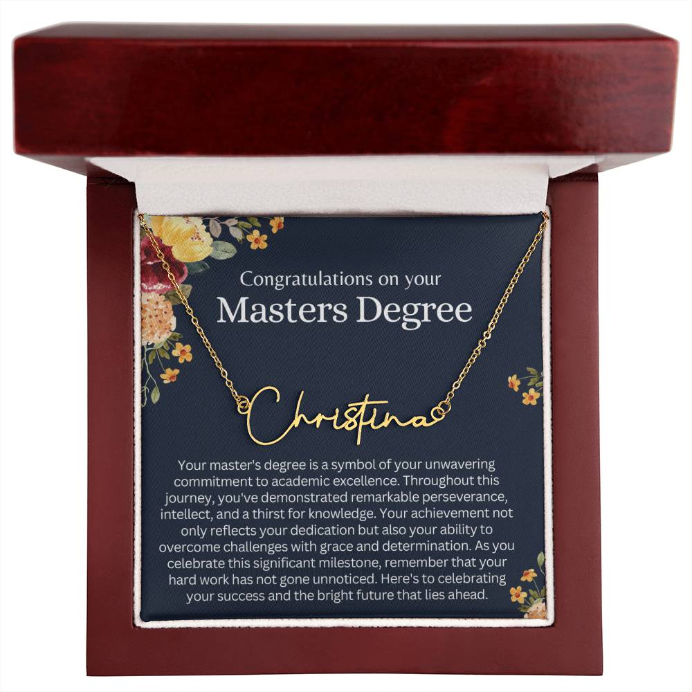Personalized Masters Degree Gift for Her - Customizable Signature Style Name Necklace