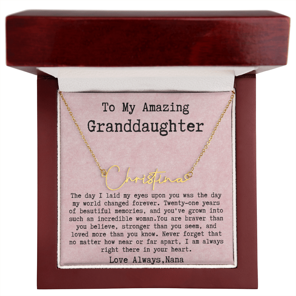 Personalized 21st Birthday Gift from Nana to Granddaughter - Signature Style Name Necklace