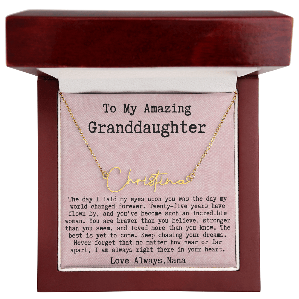 Personalized 25th Birthday Gift from Nana to Granddaughter - Signature Style Name Necklace