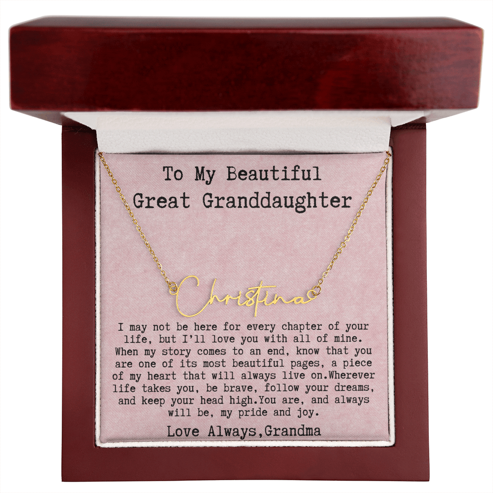 Gift for Great Granddaughter from Grandma - Signature Style Name Necklace