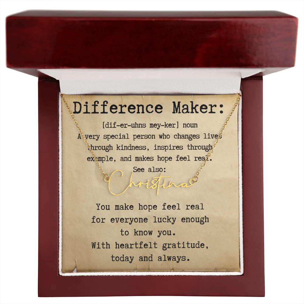Personalized Gift for a Difference Maker - Signature Style Name Necklace
