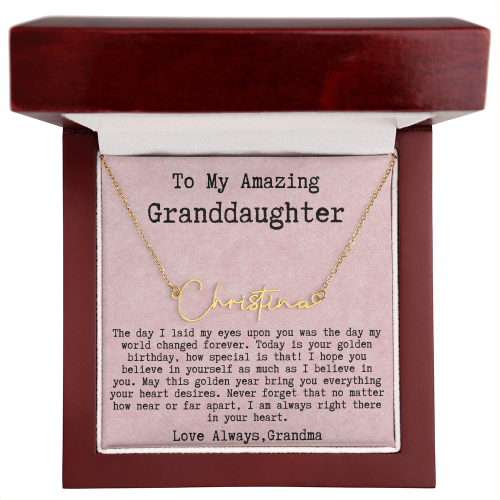 Personalized Golden Birthday Gift from Grandma to Granddaughter - Signature Style Name Necklace