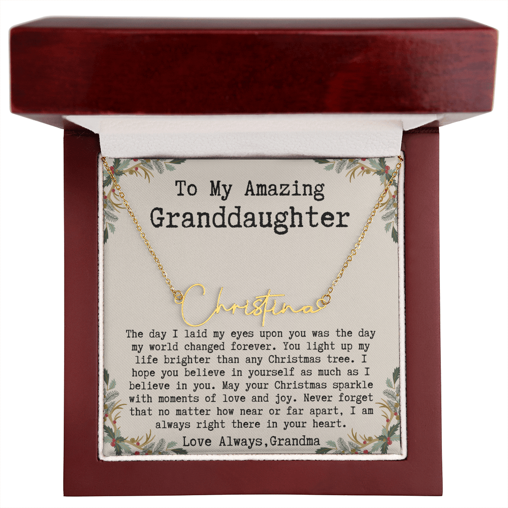 Custom Christmas Gift from Grandma to Granddaughter - Signature Style Name Necklace
